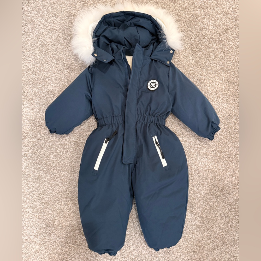 Navy Blue Snowsuit with Fur Trim